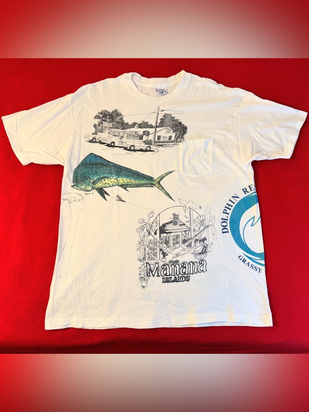 Vtg 80s 90s KEY WEST FLORIDA TROPICAL Beach Summer Surf Allover Print T-Shirt XL